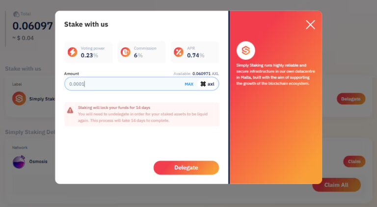 Axelar Staking Guide 5 Delegate AXL Stake
