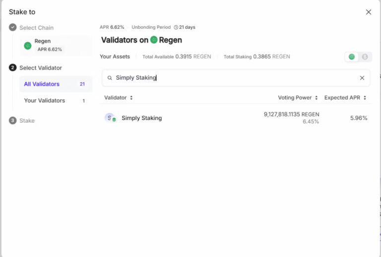 Choose Simply Staking as Validator