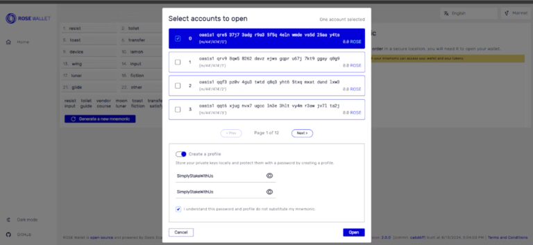 Oasis Staking Guide 7 select-accounts
