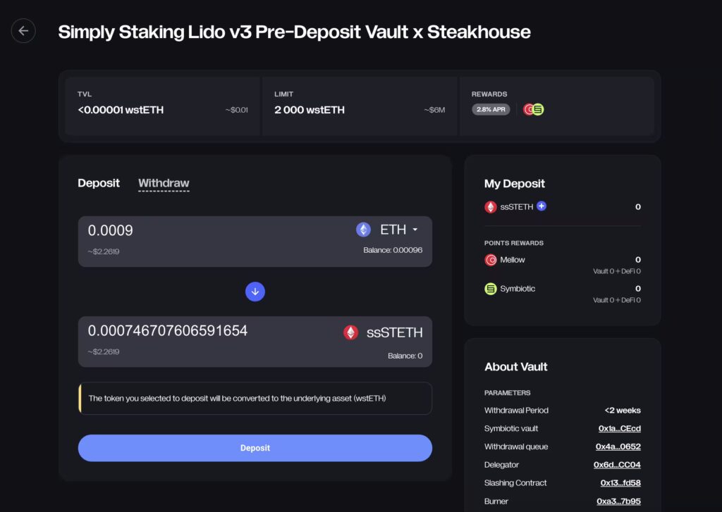 LIDO V3 Vaults: Curated Vaults to Maximise APR with Mellow and Simply Staking 4 simply staking vault predeposit